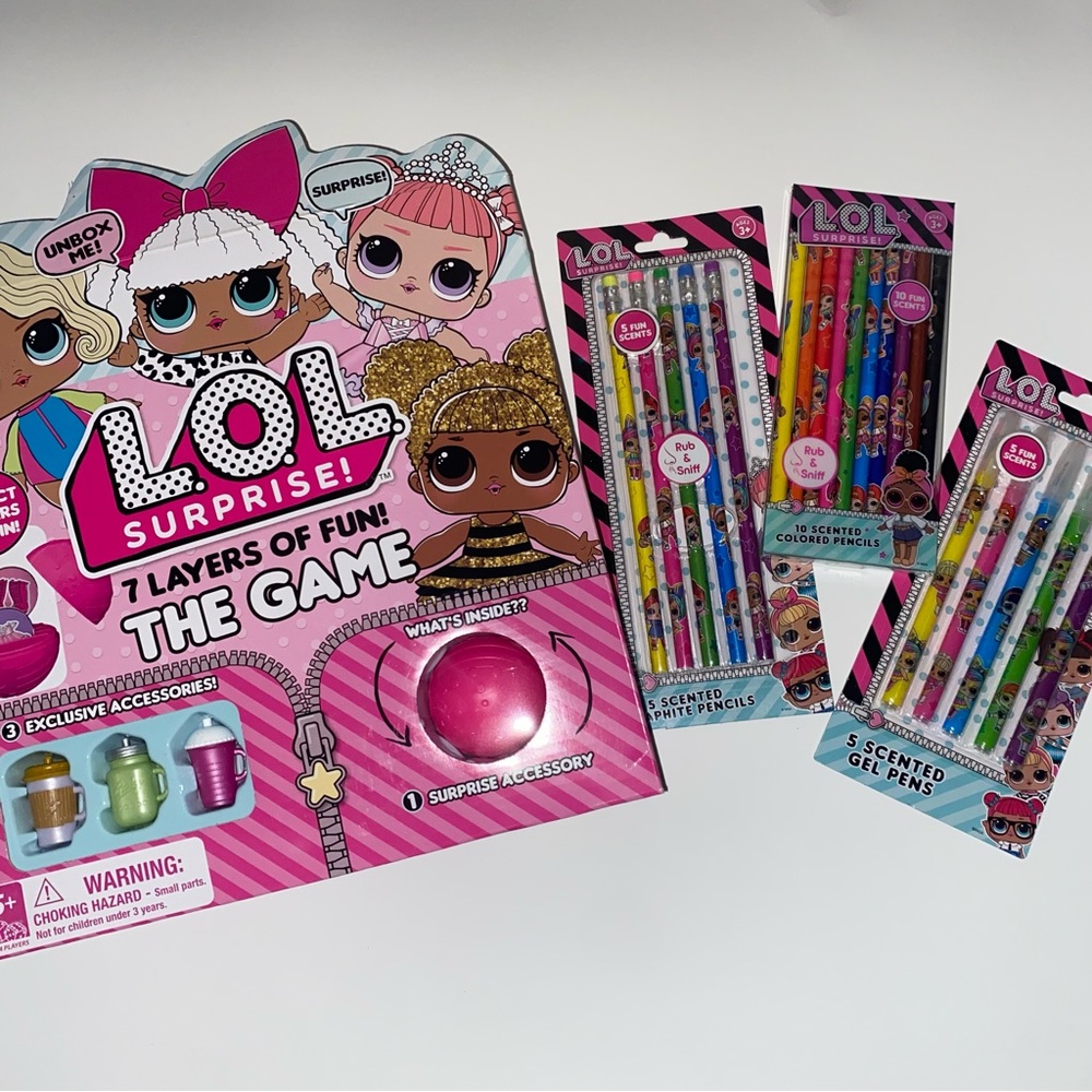74 Piece LOL Surprise BUNDLE!! Game w/ Surprise Toy & SCENTED Stationary Set!!